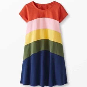 HANNA ANDERSSON EUC Stretchy Rainbow Twirl Short Sleeve Dress w/ Pockets